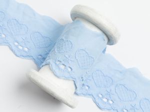 Spitze Broderie Baumwolle ca. 50mm - Herzen - blau