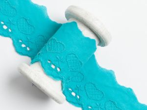 Spitze Broderie Baumwolle ca. 50mm - Herzen - türkis