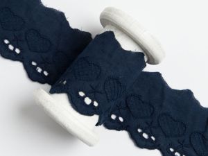 Spitze Broderie Baumwolle ca. 50mm - Herzen - nachtblau
