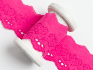Spitze Broderie Baumwolle ca. 50mm - Herzen - pink