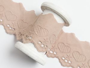 Spitze Broderie Baumwolle ca. 50mm - Herzen - beige