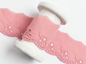 Spitze Broderie Baumwolle ca. 42mm - Blätterzweige - altrosa