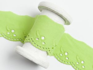 Spitze Broderie Baumwolle ca. 42mm - Blätterzweige - grün