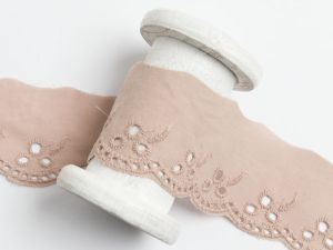 Spitze Broderie Baumwolle ca. 42mm - Blätterzweige - beige