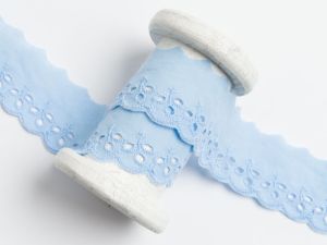 Spitze Broderie Baumwolle ca. 30mm - Blätter - blau