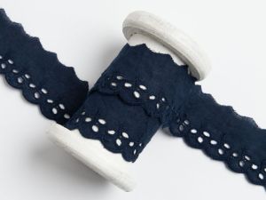 Spitze Broderie Baumwolle ca. 30mm - Blätter - nachtblau