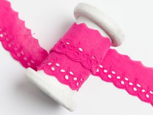 Spitze Broderie Baumwolle ca. 30mm - Blätter - pink