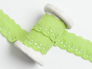 Spitze Broderie Baumwolle ca. 30mm - Blätter- grün