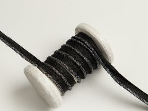 Paspelband Biese mit Glitzer 10mm - schwarz