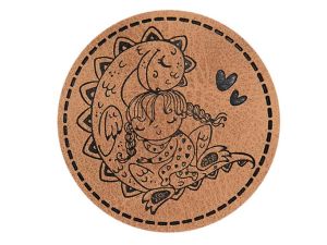 Jessy Sewing Kunstleder-Label mit aufgedruckter Nähnaht - "The Dragon & me" - braun