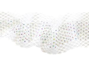 Elastischer Netzstoff/Borte ca. 75 mm - mit Steinchen - weiß
