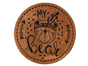 Jessy Sewing Kunstleder-Label mit aufgedruckter Nähnaht - "My Bear" - braun