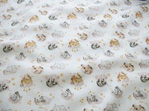 Jersey Waffel Digitaldruck - verträumte Freunde - weiß - rosa