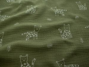 Musselin Baumwolle - niedliche Leoparden - tannengrün
