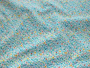 Webware Baumwolle Swafing - Happy Easter - kleine Frühlingsblümchen - weiß - blau