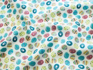 Webware Baumwolle Swafing - Happy Easter - kleine bunte Ostereier - weiß