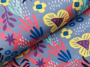 Jersey Viskose Swafing Boho Bravo by Jolijou - Blumen und Gräser - rauchblau