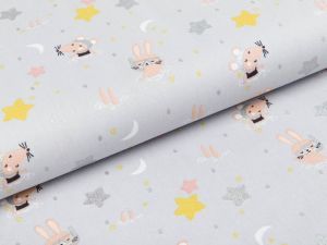 Webware mit Glitzer - Mäuse und Häschen - grau