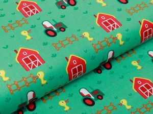 Webware Baumwolle Popeline - Bauernhof - grün