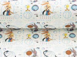 Webware Baumwolle Popeline Digitaldruck Looney Tunes - Space Jam - weiß