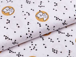 Webware Popeline Baumwolle - Origami Bären - weiß/ocker