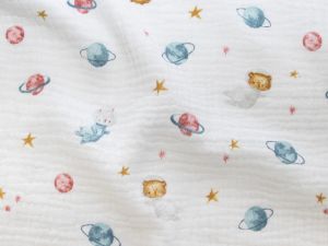 Nahaufnahme von Musselin Baumwolle Double Gauze - Weltraum - weiß