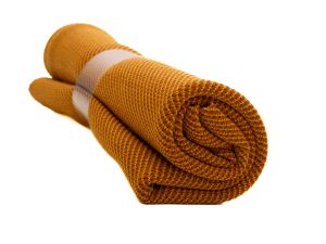 Nahaufnahme von Stoffcoupon 70 cm x 50 cm - Jacquard Designerstoff der dänischen Firma Kvadrat - orange