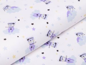 Webware Popeline Baumwolle - Traumbären auf Wolken - wollweiß