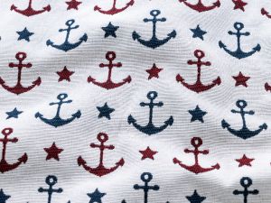 Jacquard gewebt - Polster-, Deko- u. Taschenstoff - rote Anker und Sterne - grau