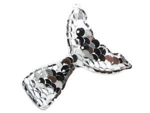 Applikation/Aufnäher gepolstert mit Glitter-Pailletten ca. 55 mm x 50 mm - Meerjungfrau-Flosse - silber