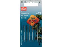 Nahaufnahme von Sticknadeln mit Spitze Prym ST 24 - silberfarben - 6 Stück
