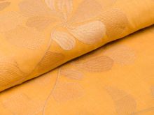 Webware mit Stickerei - Stielblumen - ocker