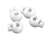 4 runde Kordelstopper - 15 x 19 mm - für Kordeln mit max. 4 mm Durchmesser - weiß