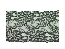 Elastische Spitze extrabreit ca. 14,5 cm - Blumenranken - schwarz