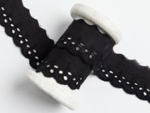 Spitze Broderie Baumwolle ca. 30mm - Blätter - schwarz