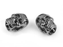 2 Kordelenden- 11 x 15 mm - für Kordeln mit max. 5 mm Durchmesser - Totenkopf - anthrazit