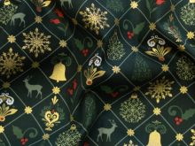 Webware Popeline Baumwolle mit Foliendruck - Weihnachtsschmuck - dunkelgrün