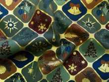 Webware Popeline Baumwolle mit Foliendruck - Weihnachtsschmuck - dunkelgrün