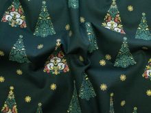 Webware Popeline Baumwolle mit Foliendruck - Tannenbäume - dunkelgrün