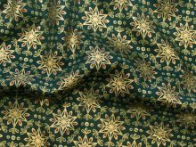 Webware Popeline Baumwolle mit Foliendruck - Schneeflocken - dunkelgrün