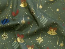Webware Popeline Baumwolle mit Foliendruck - Weihnachtskugeln - dunkelgrün