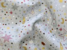 Webware Popeline Baumwolle mit Foliendruck - Weihnachtssterne - helles blaugrau