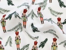 Webware Popeline Baumwolle mit Foliendruck - Nussknacker - weiß