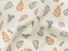 Webware Popeline Baumwolle mit Foliendruck - Tannenzapfen - wollweiß