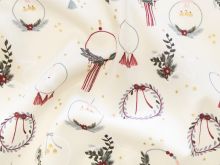 Webware Popeline Baumwolle mit Foliendruck - Weihnachtskränze - wollweiß