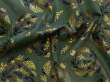 Webware Popeline Baumwolle mit Foliendruck - Weihnachtskugeln - dunkelgrün