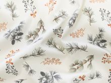 Webware Popeline Baumwolle mit Foliendruck - Tannenzweige - wollweiß