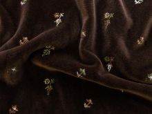 Samt / Velvet bestickt - Blümchen - braun