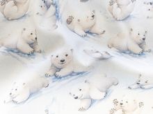 Jackenstoff mit Fleece - Innenseite Digitaldruck - süße Eisbären - hellblau
