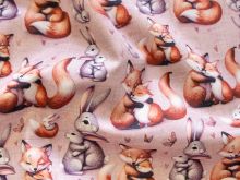 Jackenstoff mit Fleece - Innenseite Digitaldruck - süße Füchse und Häschen - rosa